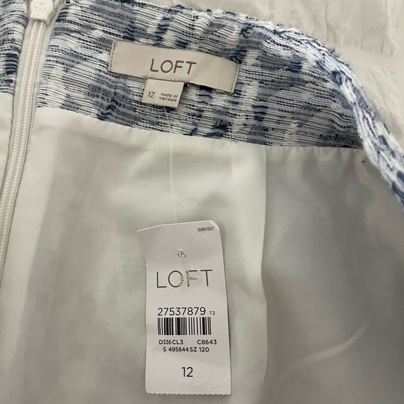 LOFT  blue white Mini A-Line Skirt Cocktail - Picture 4 of 8
